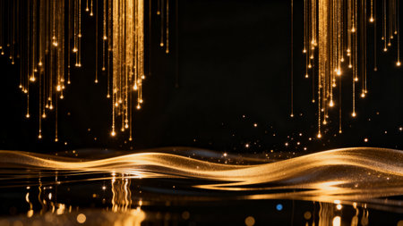 Abstract gold lines on a black background. 3d rendering, 3d illustration.の素材