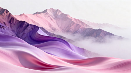 3d illustration of abstract wavy background with mountains and clouds.の素材