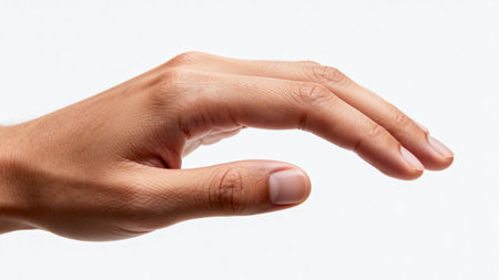 Close up of a female hand on a white background with copy spaceの素材