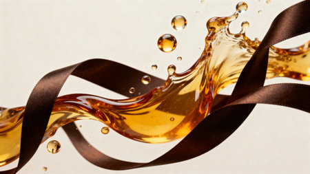 Curly ribbons and oil splashes on a white background.の素材