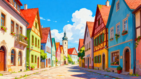 Colorful houses in Rothenburg ob der Tauber, Germanyの素材