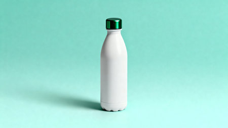 White plastic bottle with green cap on turquoise background. Mock up, 3D Renderingの素材