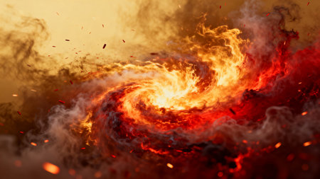 Burning fire in the night sky. 3d illustration background.の素材