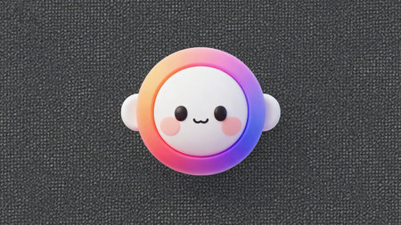 Cute kawaii emoticon with colorful circle on black backgroundの素材