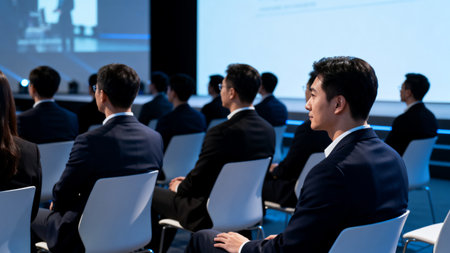 Asian business people listening to speech at the conference hall or seminar meetingの素材