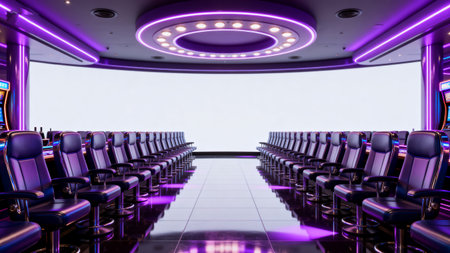Empty cinema auditorium with seats and white screen. 3d renderの素材