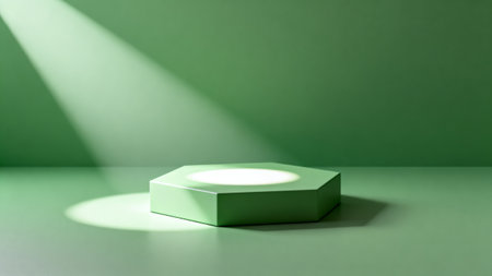 3d rendering of green podium for product presentation. Abstract background.の素材