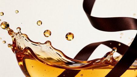 Cognac with black ribbon on white background, close-upの素材