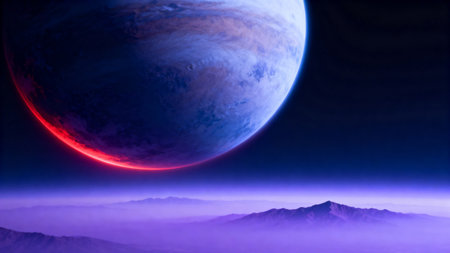 Fantasy alien planet in deep space. 3D Rendering.の素材