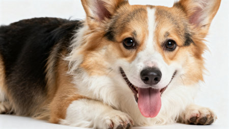 Welsh Corgi Pembroke in front of a white backgroundの素材