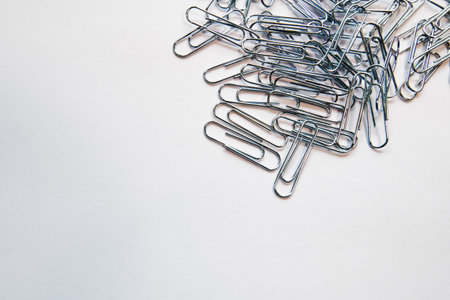 Paper clips isolated on white background. Copy space for your text.の写真素材