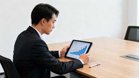 Asian businessman working with tablet computer at office. Business and technology concept.の素材