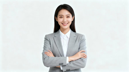 Portrait of a young business woman standing with arms crossed and smilingの素材