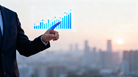 Businessman plan graph growth and increase of chart positive indicators in his businessの素材
