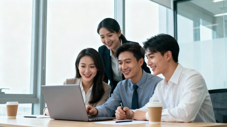 business people working with laptop computer in meeting room at modern office.の素材