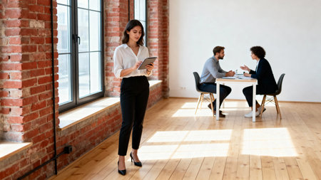 Business people working together in modern office. Businesspeople using tablet computer.の素材