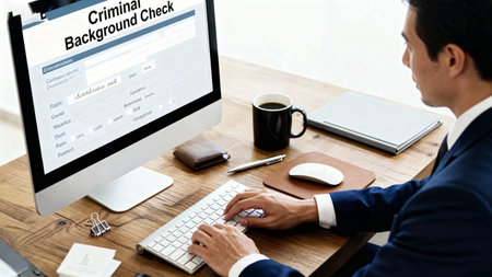 Customer service webpage interface word on computer screen. Businessman working with computer.の素材