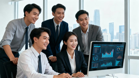 Group of asian business people working together in modern office room.の素材