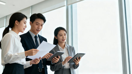 Group of business people discussing business plan in the meeting room.の素材