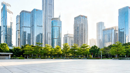 empty square floor and modern buildings in shanghai,China.の素材