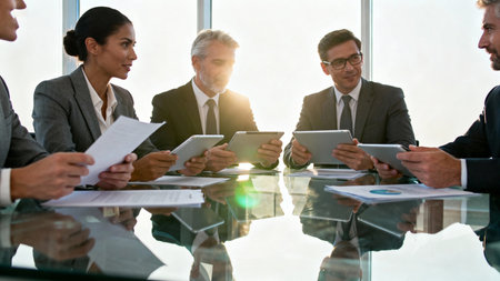 Group of business people discussing a business plan in the meeting room.の素材