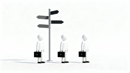 3d rendering of business people standing in front of a signpostの素材