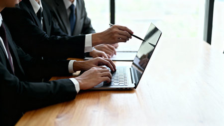 Business people working with laptop computer in modern office.Teamwork concept.の素材