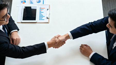 Business people shaking hands, finishing up a meeting. Business concept.の素材