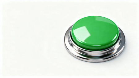Green push button on white background. 3d render image with clipping pathの素材