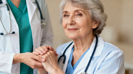 Elderly woman with medical professionalの素材