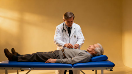 Doctor examining elderly patientの素材