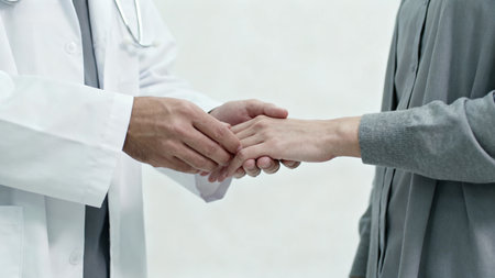 doctor holding patient handの素材