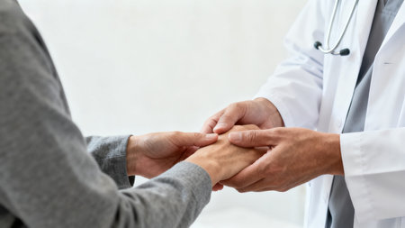 doctor holding patient handの素材