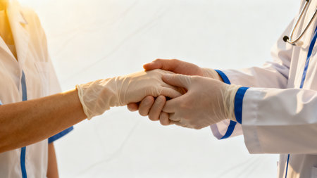 Doctor holding patient handの素材