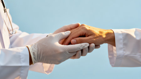 Doctor holding patient handの素材
