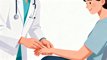 Doctor giving pill to patientの素材