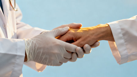 Doctor holding patient handの素材