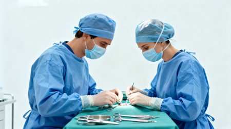 Surgeons performing operations in hospitalの素材
