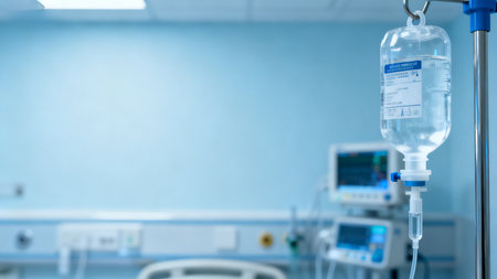 Hospital room with IV dripの素材