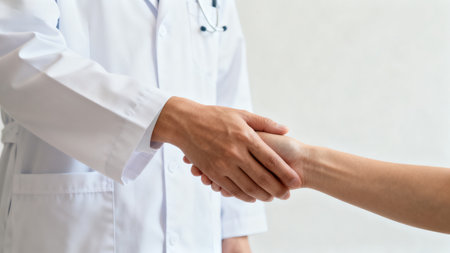 Doctor shaking hands with patientの素材