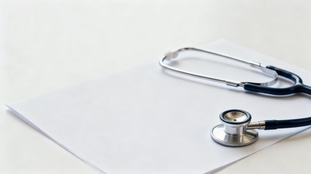 Stethoscope on white paperの素材