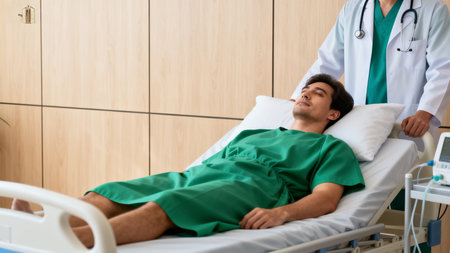 Hospital patient and doctor in roomの素材