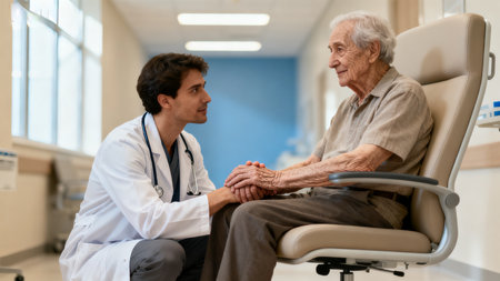 Doctor and elderly patient in hospitalの素材