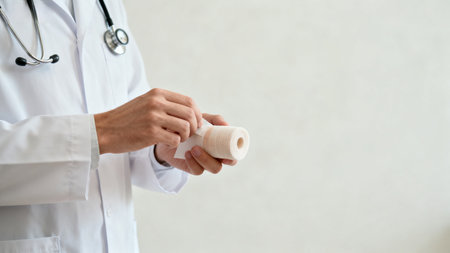 Doctor handling medical bandageの素材