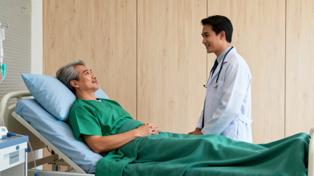 Doctor and patient in hospital roomの素材