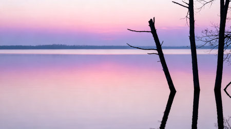 Sunset on the lake in the early morning. Landscape.の素材