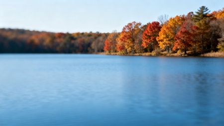 Autumn forest reflected in the lake. Selective focus. Nature.の素材