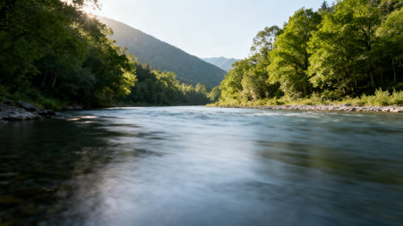 Mountain river in summer. Landscape with a mountain river.の素材