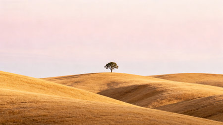 Lonely tree in the middle of a wheat field in Tuscanyの素材