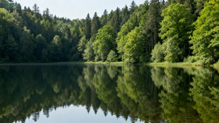 Landscape with a lake in the forest in Bavaria, Germanyの素材